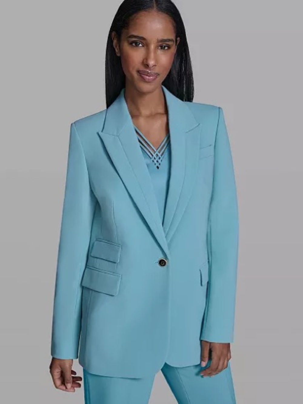 Karl Lagerfeld Blue Notch Lapel Collar One-Button Blazer Size 14